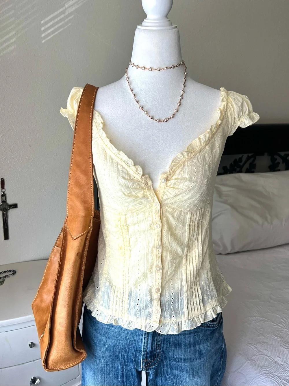 Women's Cream Ruffled Button-Front Top - Picture 1 of 6